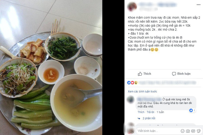 Mẹ bầu khoe mâm cơm giá 20 nghìn có mỗi lòng gà là chất đạm, hội chị em người khen ngon, người bĩu môi ăn thế làm sao sống nổi