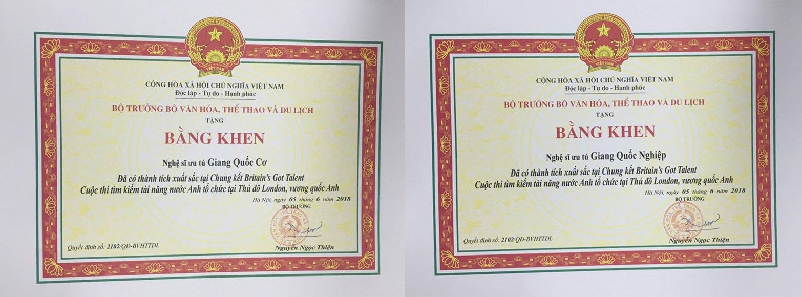 Bộ VHTT & DL tặng Bằng khen cho anh em Quốc Cơ, Quốc Nghiệp