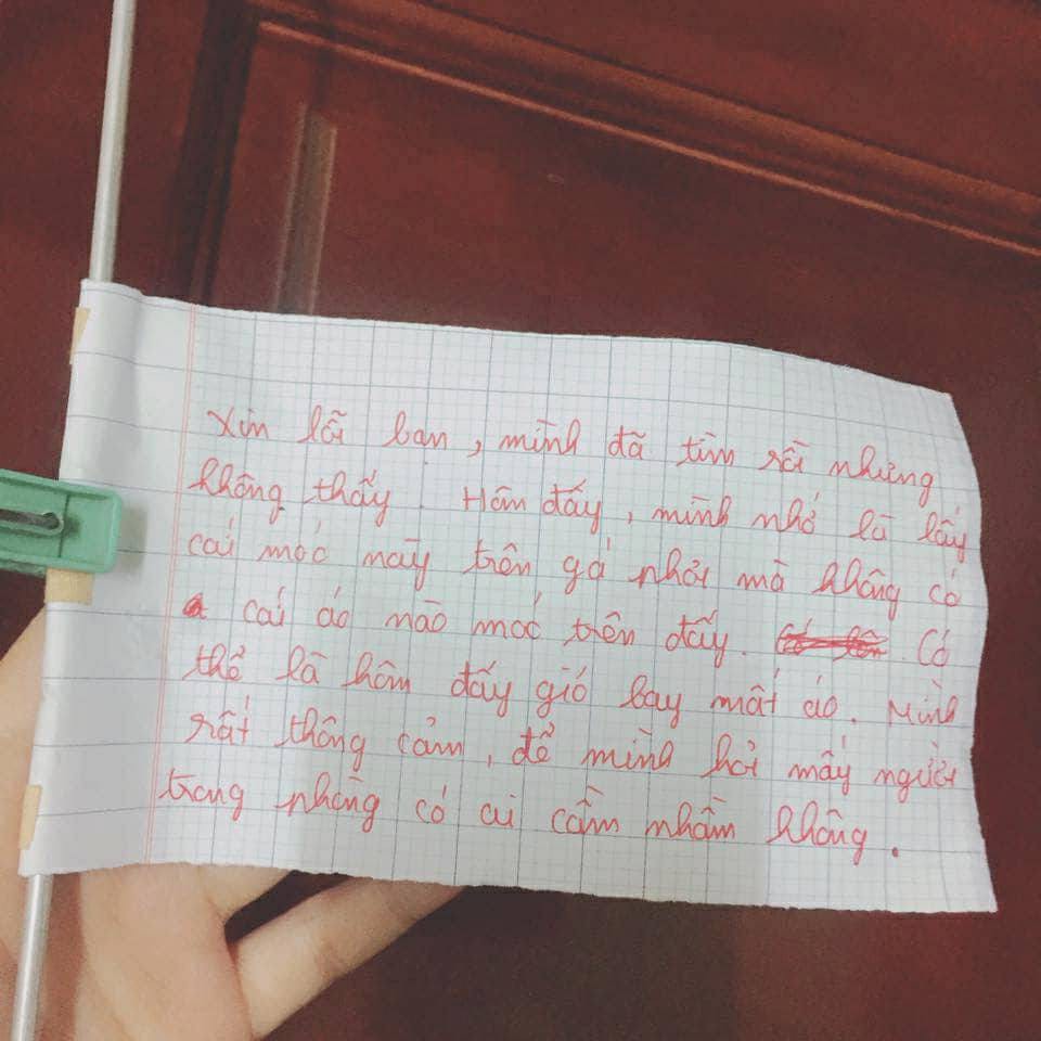 Bị mất áo đang phơi, cô gái viết giấy đòi và nhận được thư phản hồi đáng yêu từ bạn cùng nhà trọ