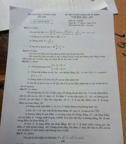 Thi lớp 10 Hà Nội: Sáng lọt đề môn văn, chiều lại nghi lộ đề môn toán