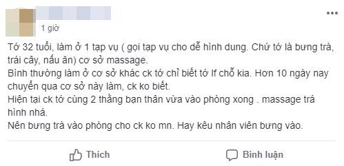 Tréo ngoe cảnh vợ làm tạp vụ tại quán massage, bắt gặp chồng cùng bạn thân ngang nhiên vào quán gọi dịch vụ trá hình
