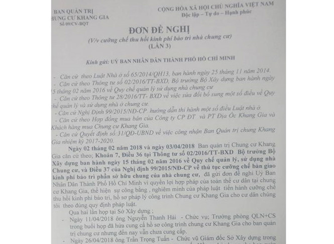 Cư dân chung cư đòi kiện UBND TP.HCM