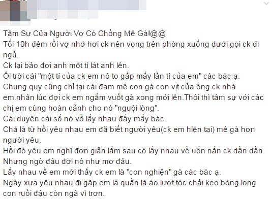 Tâm sự cười chảy nước mắt của cô vợ đòi ly dị vì chồng mê gà chọi: Đang ân ái nhảy bổ xuống kiểm tra chuồng, đem cả gà đi hát karaoke