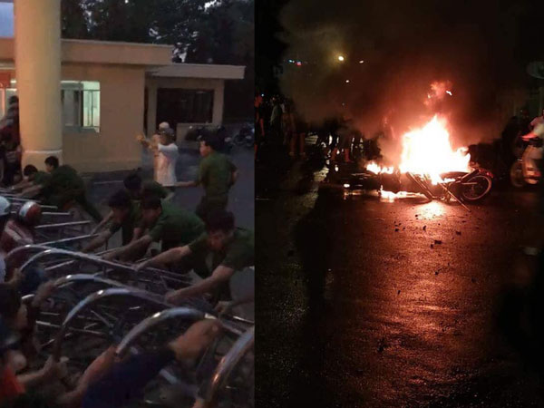 Đám đông quá khích đập phá, đốt xe tại UBND tỉnh Bình Thuận: Nhiều chiến sĩ bị thương