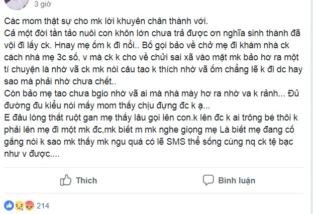 Cô gái nuốt nước mắt nhìn mẹ già bệnh nặng tự đi viện một mình dẫu nhà chồng cách vỏn vẹn 3 cây số