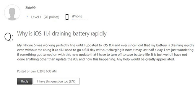 Cảnh giác lỗi khiến iPhone tụt pin không phanh khi lên đời iOS 11.4