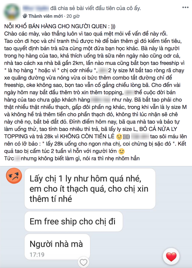 Cô bạn than trời vì bán hàng cho người thân còn bị mặc cả hơn người ngoài: Khổ không để đâu cho hết! Cô bạn than trời vì bán hàng cho người thân còn bị mặc cả hơn người ngoài: Khổ không để đâu cho hết!