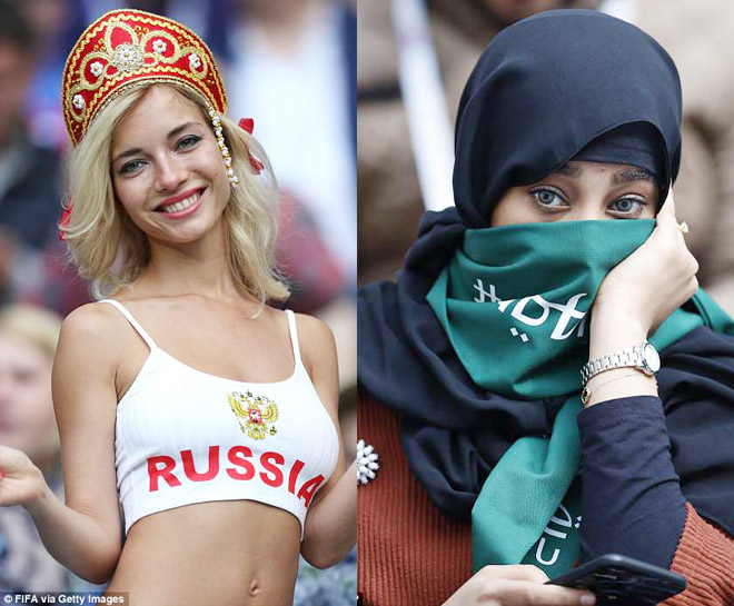 Cổ vũ World Cup: Gái đẹp nước Nga gợi cảm mê hồn, Ả Rập Saudi kín như bưng Cổ vũ World Cup: Gái đẹp nước Nga gợi cảm mê hồn, Ả Rập Saudi kín như bưng