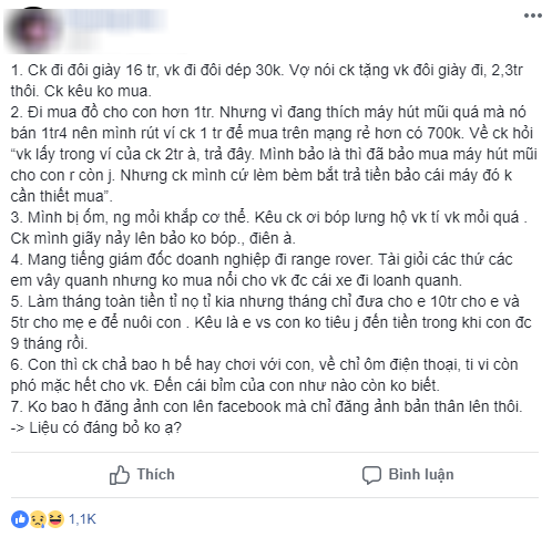 Cô vợ khoe chồng làm tiền tỉ, đi ôtô sang, mang giày 16 triệu nhưng có 7 tính xấu, chị em rầm rầm xui bỏ