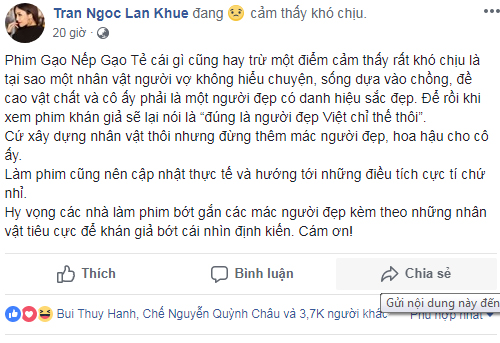 Siêu mẫu Lan Khuê cảm thấy khó chịu với chi tiết này trong phim Gạo Nếp Gạo Tẻ Siêu mẫu Lan Khuê cảm thấy khó chịu với chi tiết này trong phim Gạo Nếp Gạo Tẻ