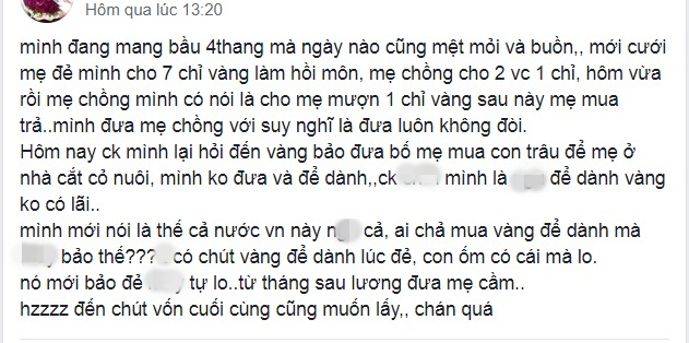 Phản ứng bất ngờ của chồng khi nàng dâu cự cãi vì mẹ chồng có đến 2 lần muốn hỏi vay bằng hết số vàng hồi môn