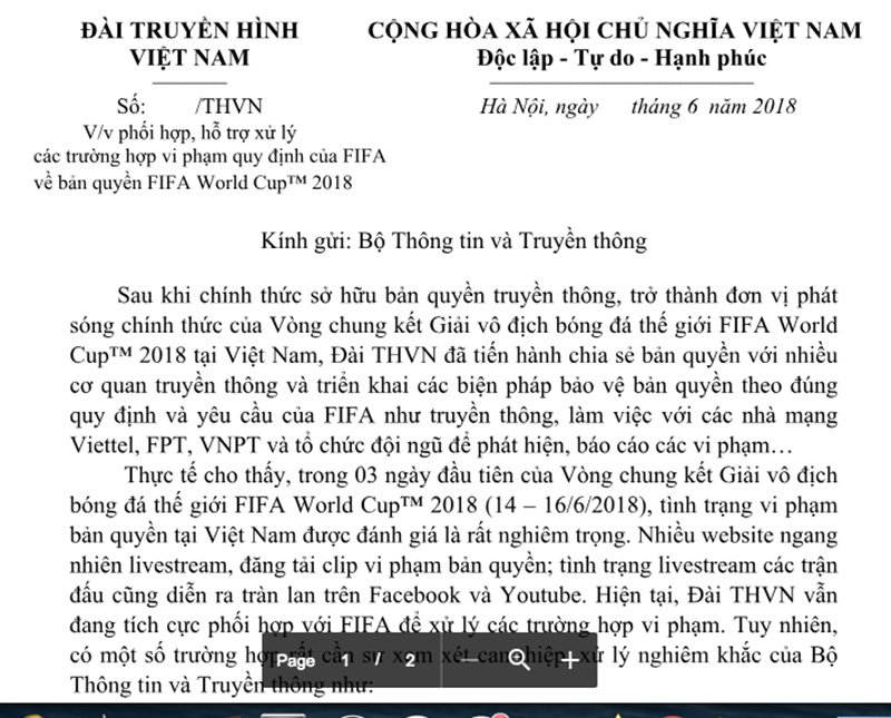VTV bị vi phạm bản quyền, World Cup có thể dừng phát sóng