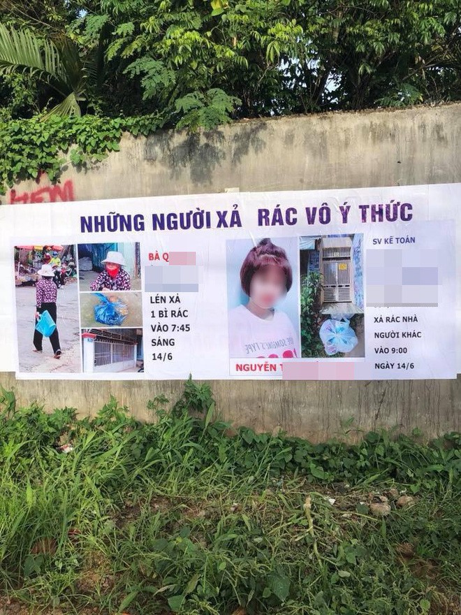 In băng rôn bêu tên và hình ảnh của những người được cho là đã xả rác vô ý thức gây tranh cãi trên mạng xã hội
