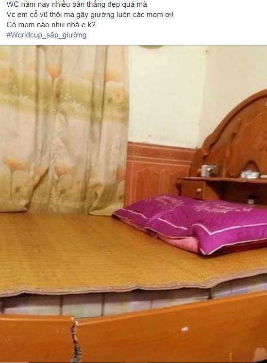 Cặp vợ chồng son ăn mừng World Cup mà sập cả giường, bao người vào hỏi: Cầu thủ trên sân hay anh chị ghi bàn?