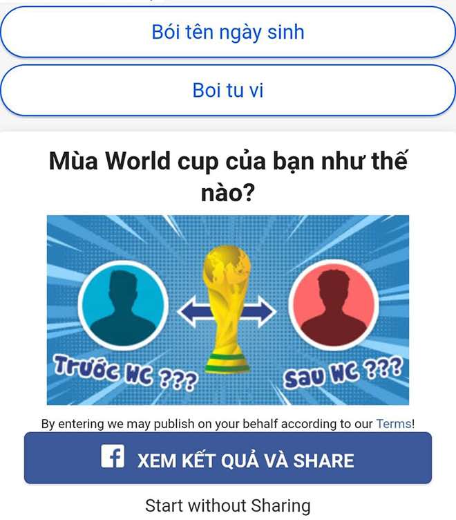 Thận trọng với ứng dụng Mùa World Cup của bạn như thế nào? trên Facebook