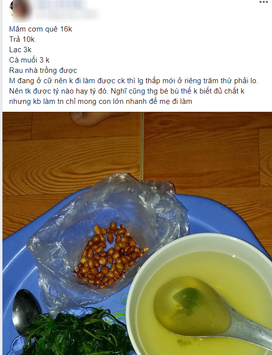 Khoe mâm cơm ở cữ chỉ 16 nghìn vừa bế con vừa nấu, mẹ trẻ khiến bao người xót xa