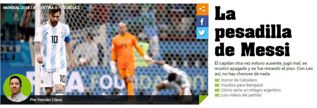 Truyền thông thế giới sốc: Messi và Argentina bên bờ vực thẳm Truyền thông thế giới sốc: Messi và Argentina bên bờ vực thẳm
