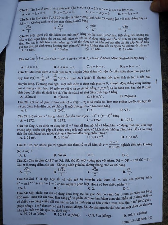 Đề toán THPT Quốc gia có 5 trang