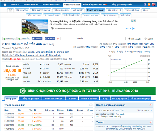 Cổ phiếu Trần Anh bị rơi vào diện cảnh cáo