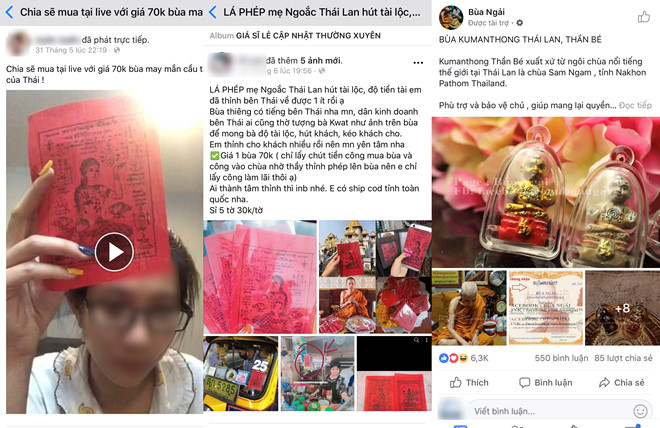 Bùa ngải Thái rao bán tràn lan trên Facebook