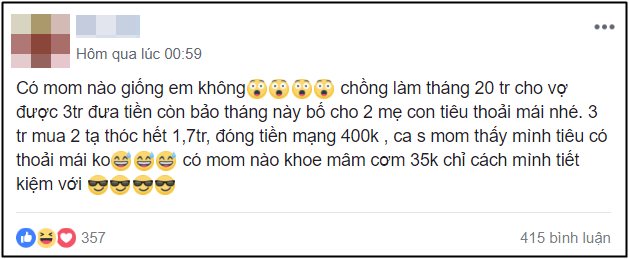 Chồng kiếm 20 triệu/ tháng nhưng chỉ đưa vợ 3 triệu tiền sinh hoạt, còn nói cho 2 mẹ con tiêu thoải mái!
