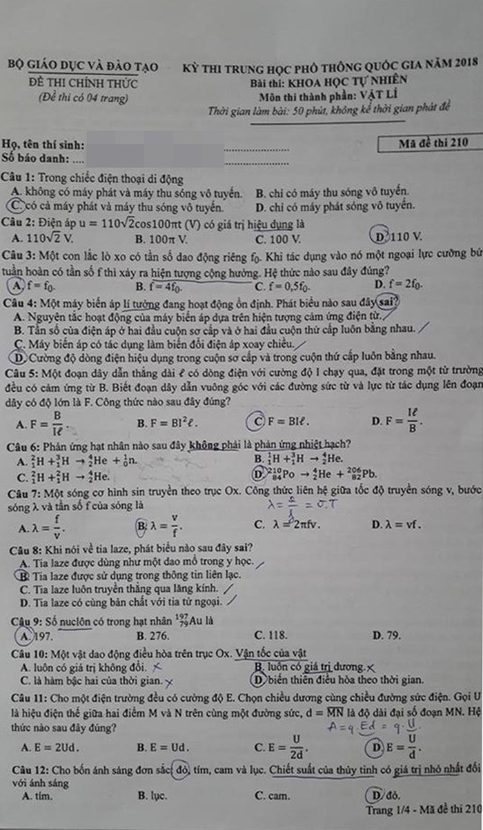 Đề vật lý THPT quốc gia hỏi nhiều về điện, có kiến thức lớp 11 Đề vật lý THPT quốc gia hỏi nhiều về điện, có kiến thức lớp 11