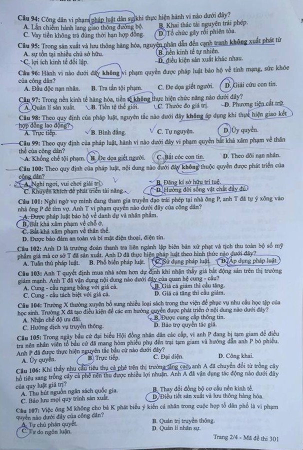 Bài giải giáo dục công dân THPT quốc gia