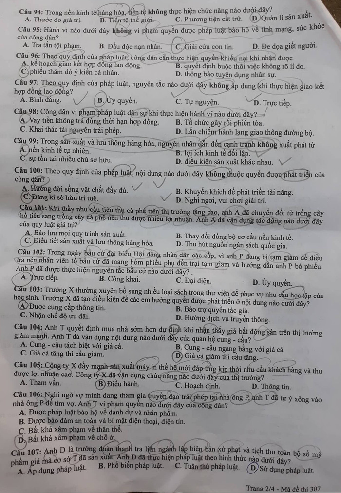 Đề giáo dục công dân hỏi về vi phạm trong bầu cử hội đồng nhân dân