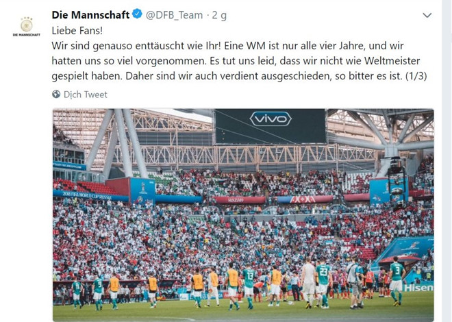 Về nước, đội tuyển Đức xin lỗi cổ động viên, cảm ơn chủ nhà Nga