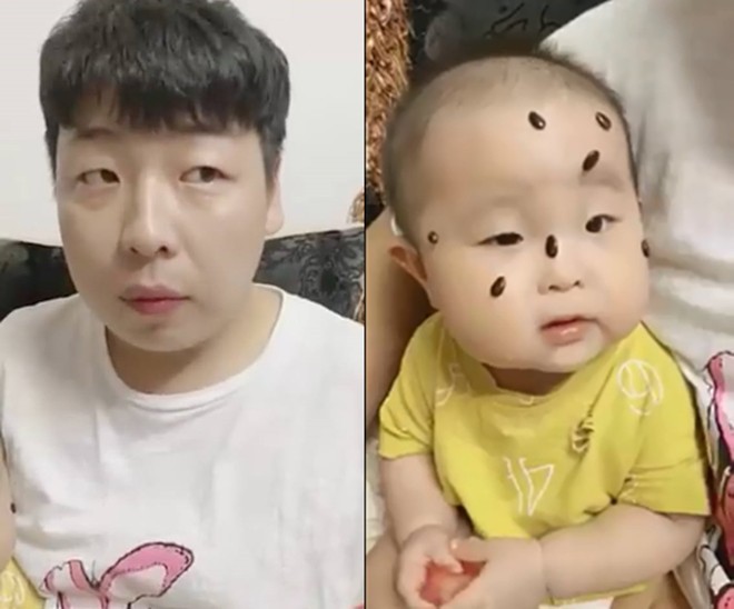 Ông bố trẻ khiến dân mạng cười té ghế vì ăn dưa rồi hồn nhiên nhả đầy hạt lên đầu con mà chẳng hay biết