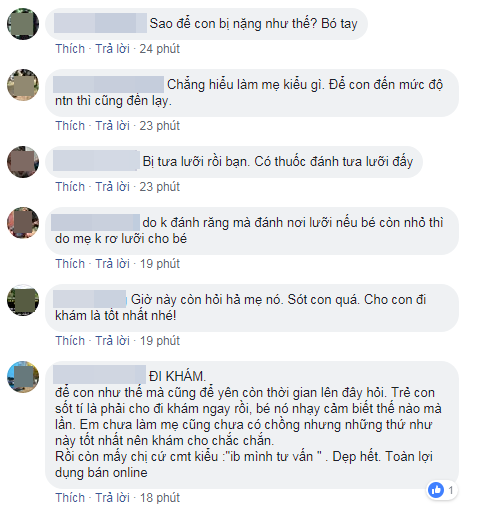 Con có bệnh trong miệng, đau không chịu ăn, mẹ bị mắng tới tấp vì không đưa đi khám còn lên Facebook hỏi các mẹ ơi