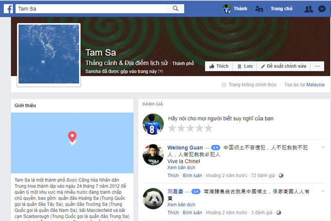 Facebook sửa bản đồ nhưng vẫn gọi Hoàng Sa - Trường Sa là Tam Sa