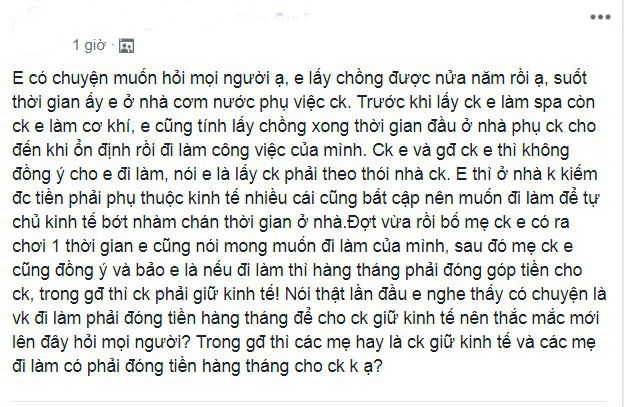 Oái oăm cưới xong nhà chồng không cho vợ đi làm, tới khi đồng ý thì bắt vợ phải nộp lương Oái oăm cưới xong nhà chồng không cho vợ đi làm, tới khi đồng ý thì bắt vợ phải nộp lương