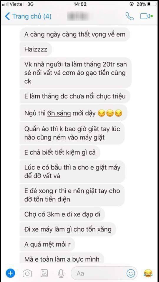 Chồng than chắc anh ngoại tình mất vì vợ để con khóc đêm, sáng ngủ tới 6 giờ, nhà 6 người mà tiêu tận 3 triệu/tháng Chồng than chắc anh ngoại tình mất vì vợ để con khóc đêm, sáng ngủ tới 6 giờ, nhà 6 người mà tiêu tận 3 triệu/tháng
