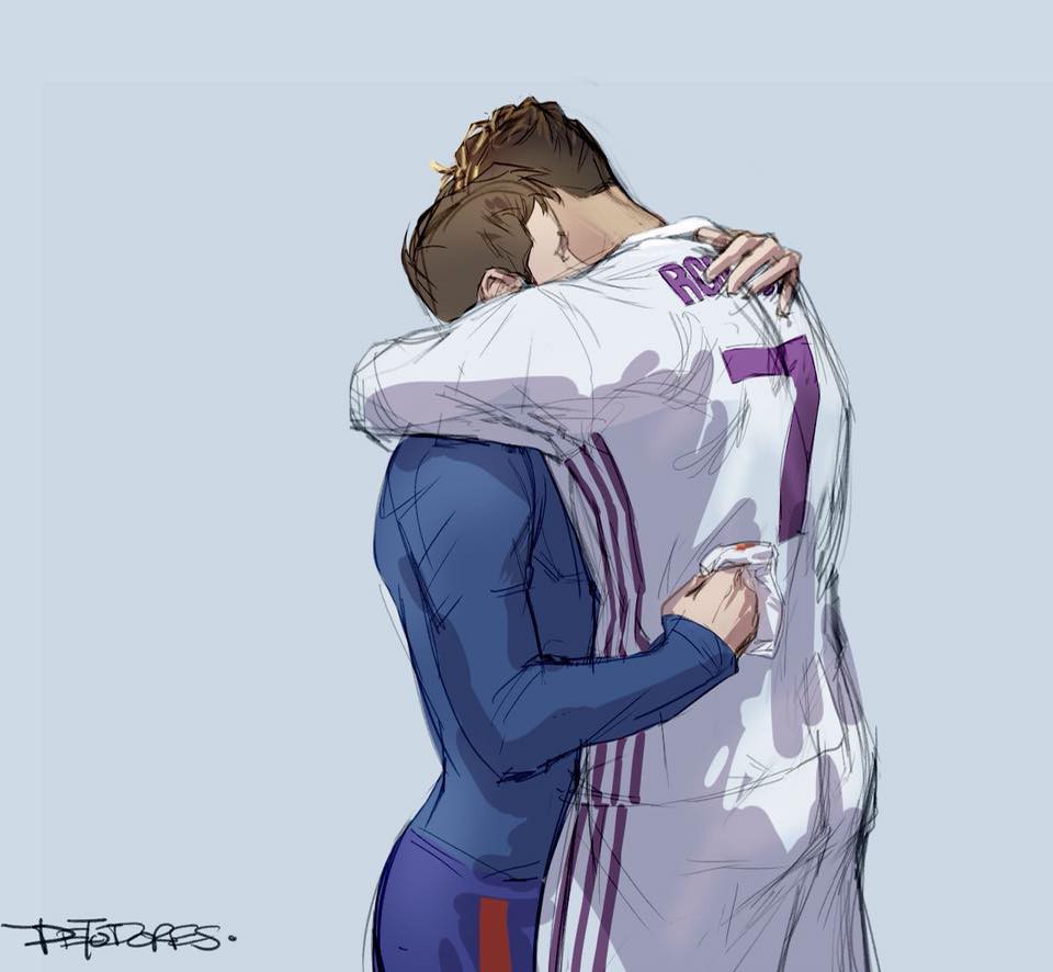 Cư dân mạng phát cuồng vì bộ tranh vẽ Messi tình tứ với CR7