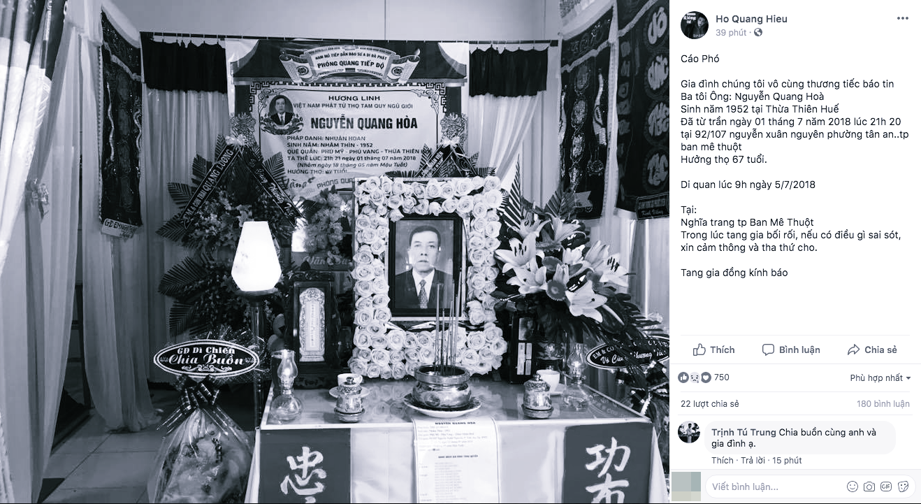 Bạn bè, người hâm mộ gửi lời chia buồn khi hay tin ba của Hồ Quang Hiếu qua đời