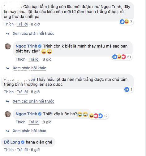 Ngọc Trinh đáp trả tin đồn thay máu, lột da để trắng được như hiện tại