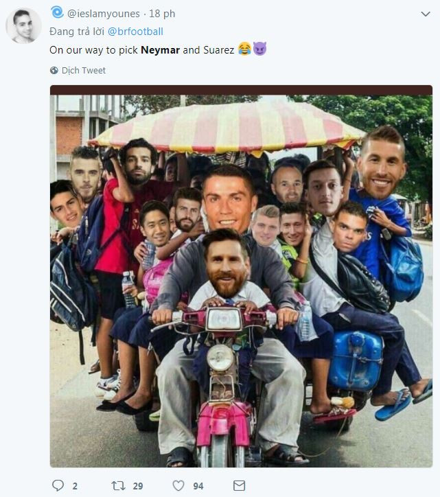 Ảnh chế Ronaldo, Messi vòng xe lại đón Neymar về nước