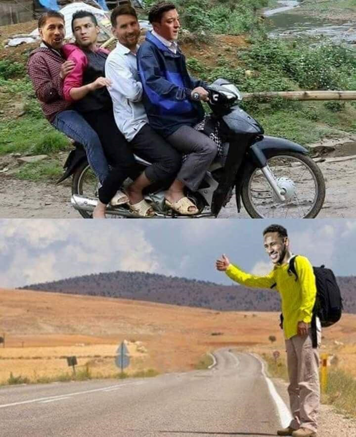 Ảnh chế Ronaldo, Messi vòng xe lại đón Neymar về nước