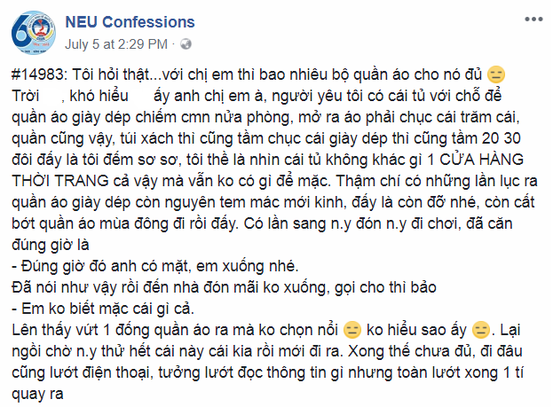 Thanh niên lên mạng ca thán người yêu có cả tủ đầy quần áo vẫn toan chiếm lương của mình để mua sắm