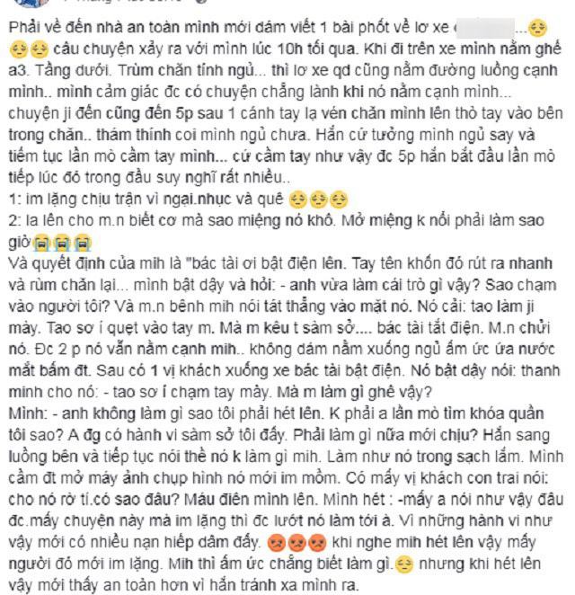 Bị bàn tay lạ luồn vào chăn thò tìm khóa quần, cô gái bị ám ảnh bởi chuyến xe bão táp lúc nửa đêm
