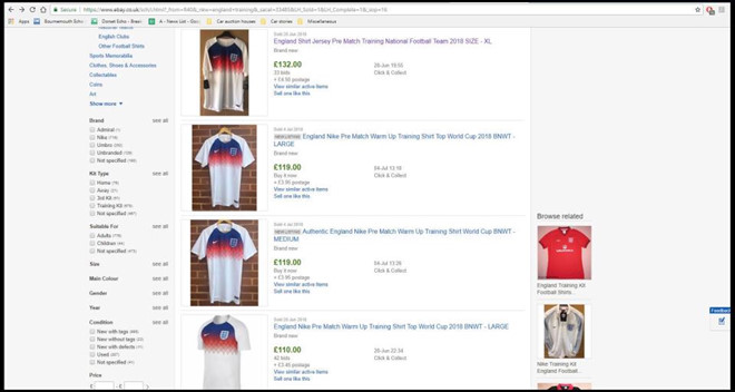 Áo của tuyển Anh cháy hàng, rao bán trên eBay với giá gấp 3