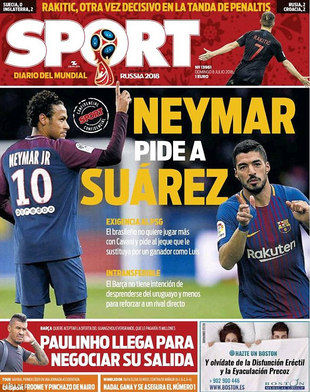 Neymar yêu cầu PSG bán Cavani mua Suarez?