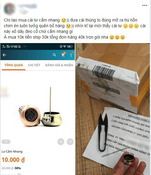 Mua lư cắm nhang, cô gái nhận hàng không khác mặt dây chuyền là mấy, nhìn sang giá sản phẩm thì mới hiểu tại sao
