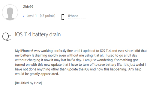 Người dùng kêu iOS 11.4 khiến iPhone nhanh hết pin Người dùng kêu iOS 11.4 khiến iPhone nhanh hết pin
