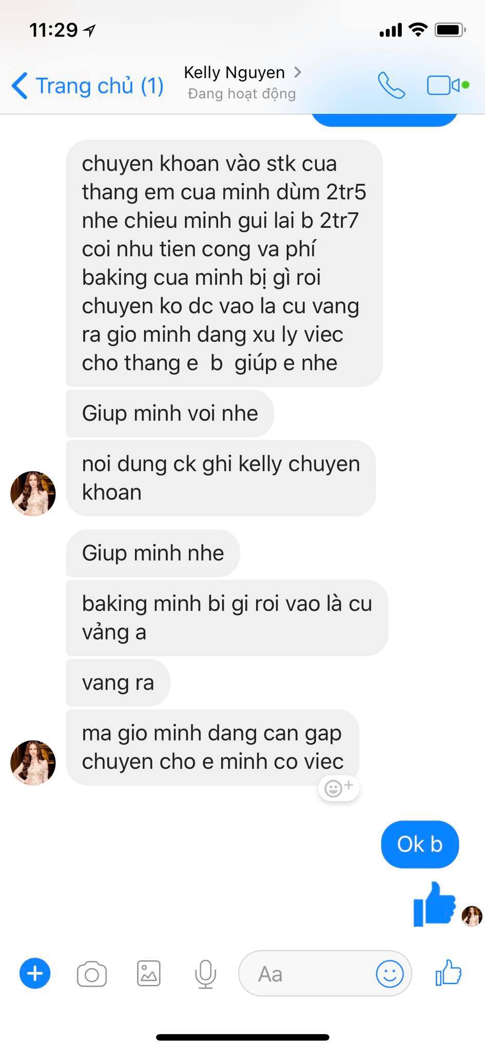 Kelly Nguyễn inbox Huyền Baby mượn tiền: Cẩn thận, là hacker đấy!