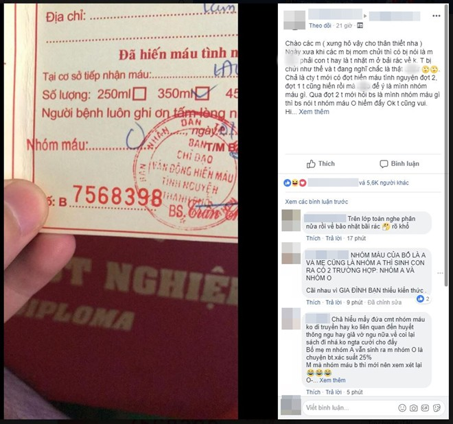 Phát hiện bản thân có nhóm máu khác với cả nhà, chàng trai hoang mang hỏi dân mạng: Chẳng lẽ mình lại là con trao nhầm?!