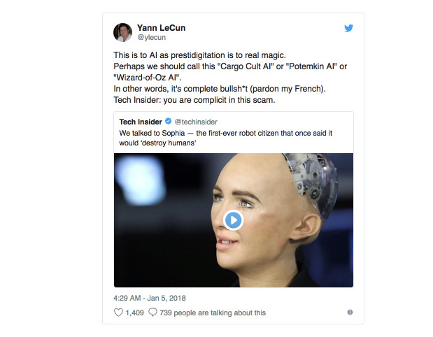 Giám đốc AI Facebook: Robot Sophia chỉ là trò lừa bịp Giám đốc AI Facebook: Robot Sophia chỉ là trò lừa bịp