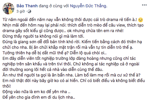 Vợ diễn viên Việt Anh, Bảo Thanh bức xúc, dùng lời lẽ cảnh cáo nhau gay gắt?
