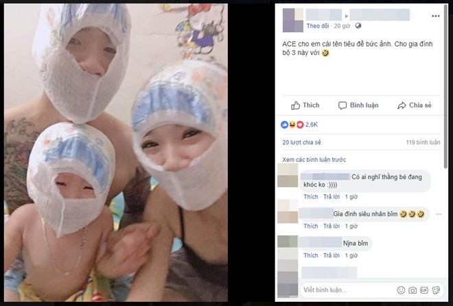 Mang bỉm của con đội lên đầu, bố mẹ khiến dân mạng cười lăn lộn với tạo hình gia đình siêu nhân bỉm